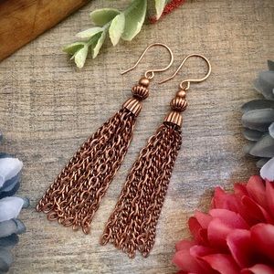 Copper chain tassel dangle earrings